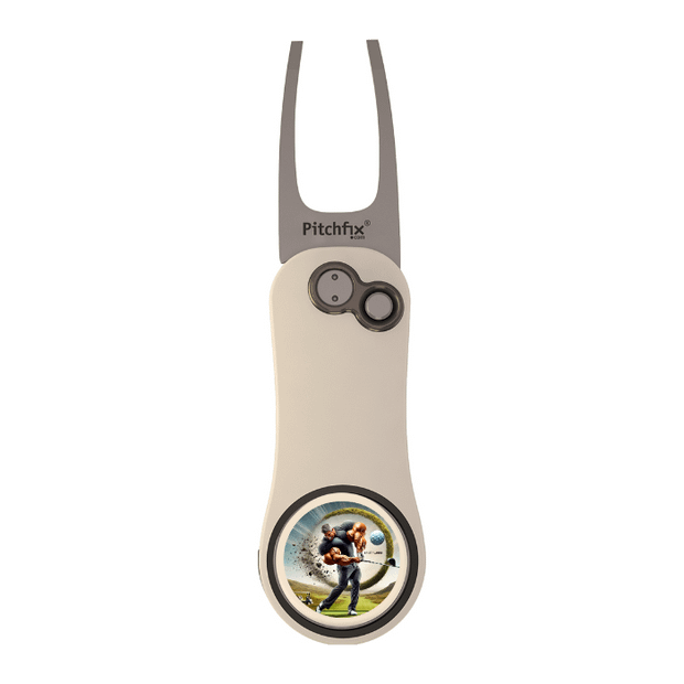 White/Blue Pitchfix Hybrid 2.0 Divot Tool