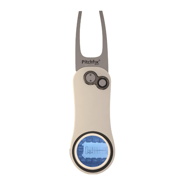White/Blue Pitchfix Hybrid 2.0 Divot Tool
