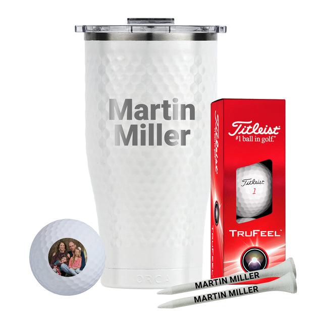 27 Oz Orca Chaser W/Sleeve of Titleist TruFeel W/ Tees Laser Engraved