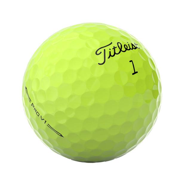 Titleist Pro V1 Yellow  Golf Balls - LOGO OVERRUN